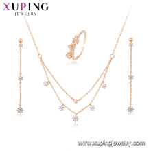 64505 Xuping jewelry shop counter design images delicate gold filled jewelry set wholesale inlaid with stones